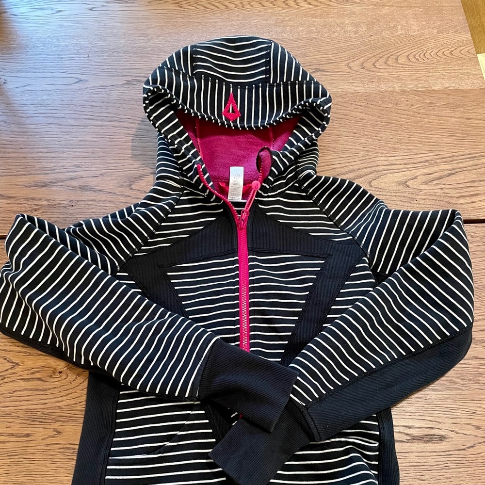 ivivva jacket pink and white striped. send offers!
